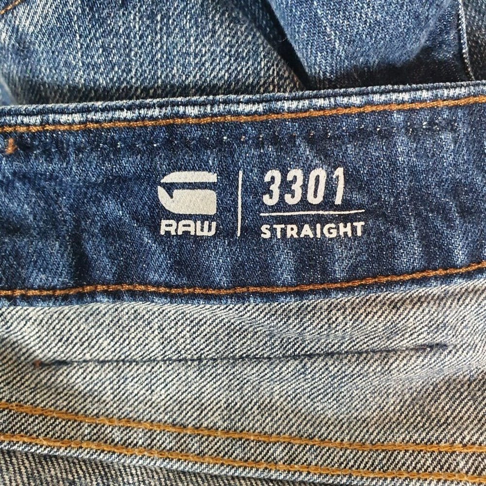 G-Star Raw Men's Jeans W 31 L 34 Blue Straight Leg Reg Fit 3301 GOOD CONDITION - Picture 9 of 10
